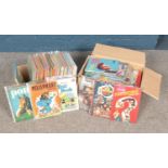 2 boxes of children's annuals and books including The Flintstones Official Annual, Pelephant