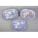 Three Nineteenth century blue and white transfer printed meat plates, including Twigg examples.