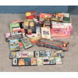 Collection of vintage toys including Silver Mountain train, various spectrum games and puzzles.