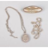 A collection of silver including locket (Birmingham 1978), blotter (Birmingham 1904) and chain.