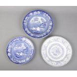 Three nineteenth century blue and white Don Pottery plates, all stamped for Samuel Barker and
