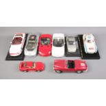 Eight assorted diecast cars including Chevrolet Corvette ZR-1, Jaguar XJ220, Dodge Viper RT/10, etc.