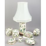 A quantity of Mason's ceramics in the Chartreuse design. Includes table lamp, mantel clock, etc.