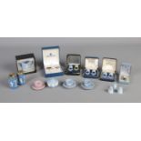 A collection of small Wedgewood Jasperware including thimbles and miniature teacups