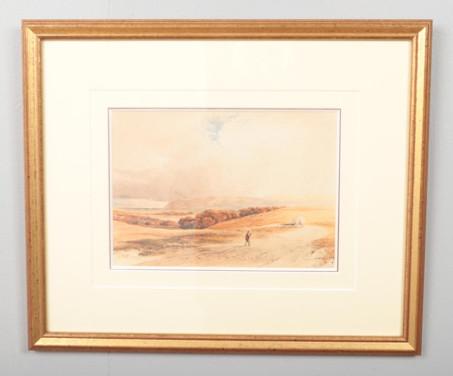Anthony Vandyke Copley Fielding (1787-1855), a gilt framed watercolour, landscape scene with figures