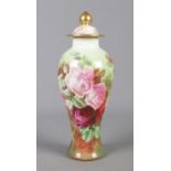 A Crown Staffordshire lidded floral vase, painted by W. Hartshorne, 1915. Height: 26.5cm Hairline