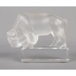 Rene Lalique, a frosted glass paperweight modelled as a bison, model 1196. Etched Lalique France