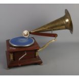 A His Master's Voice reproduction travelling arm gramophone. Working.