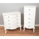 Modern French style chest of drawers with cabriole legs with matching tallboy both with glass