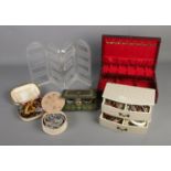 A collection of jewellery boxes and displays, most with costume jewellery contents including