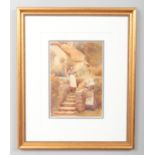 A gilt framed Victorian watercolour, two ladies gossiping. 24.5cm x 17cm.