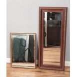 Two bevel edge mirrors including gilt framed example. Largest approx. dimensions 45cm x 105cm.