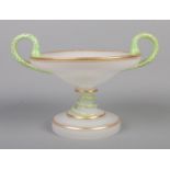 A late 19th century opaline glass pedestal bowl/centrepiece, possibly French. With twin serpent
