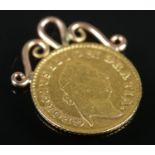 A George III, Third Guinea gold coin, dated 1800. With yellow metal mount. 3.25g gross weight.