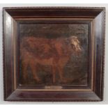 Constant Troyon(1810-1865), a rosewood and parcel gilt framed oil on canvas, study of a cow. 25.