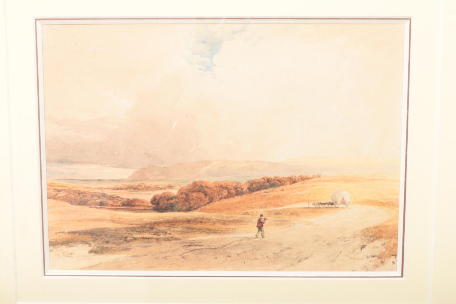 Anthony Vandyke Copley Fielding (1787-1855), a gilt framed watercolour, landscape scene with figures - Image 2 of 2