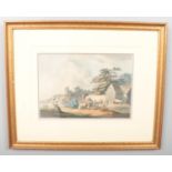 Peter La Cave (c.1769-1811), a gilt framed watercolour, The Farm. Signed and dated 1808. Bearing The