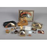 A quantity of His Masters Voice and gramophone collectables including figure, advertising sign,