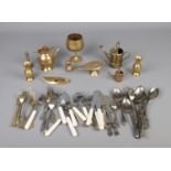 Assorted metal collectables and cutlery including brass goblets and miniature watering can