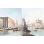 H Carnier, a pair of 19th century ornate gilt framed oil on board, Venetian landscapes. 25.5cm x
