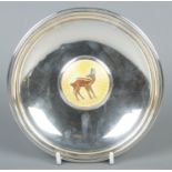 A Norwegian silver and guilloche enamel dish with central panel decorated with a deer. Makers mark