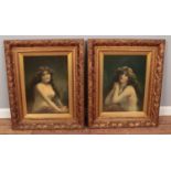 A pair of 19th century gilt framed prints. Depicting young maidens. (50cm x 36cm)