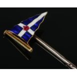 A 15ct gold stick pin with enamelled yacht club flag. Marked Benzie, Cowes.