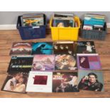 Three boxes of LP records. Includes Beatles, Johnny Cash, Billy Fury, Metallica, etc.