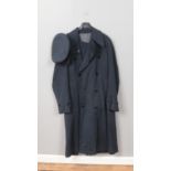 A collection of military uniform including RAF wing commander's coat and hat along with Naval