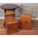 Four pieces of furniture. Includes two G-Plan Egomme teak bedside cabinets, mahogany window table,