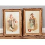 Two gilt framed watercolour studies of women signed to lower right, possibly A. Dalfeno. Approx.