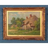 Sidney Gardner (1869-1957) gilt framed oil on board depicting thatched cottages. Approx.