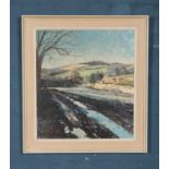 Rita Greig (1918-2011) framed oil on board titled Winter, South Pool Creek. Dated 29th August