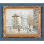 Caroline Burnett gilt framed oil on canvas depicting Parisian street scene. Approx. dimensions