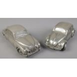 Two Compulsion Gallery pewter model cars. Includes Jaguar and a Volkswagen Beetle.