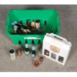 A box of alcohol miniatures including Babycham, Barnsley Football Club Presentation Pack, Glengoyne,