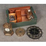 A box of assorted clocks including Kundo, Haller, Smiths, etc.