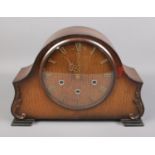 A Smiths Art Deco style oak mantel clock featuring Westminster chime.