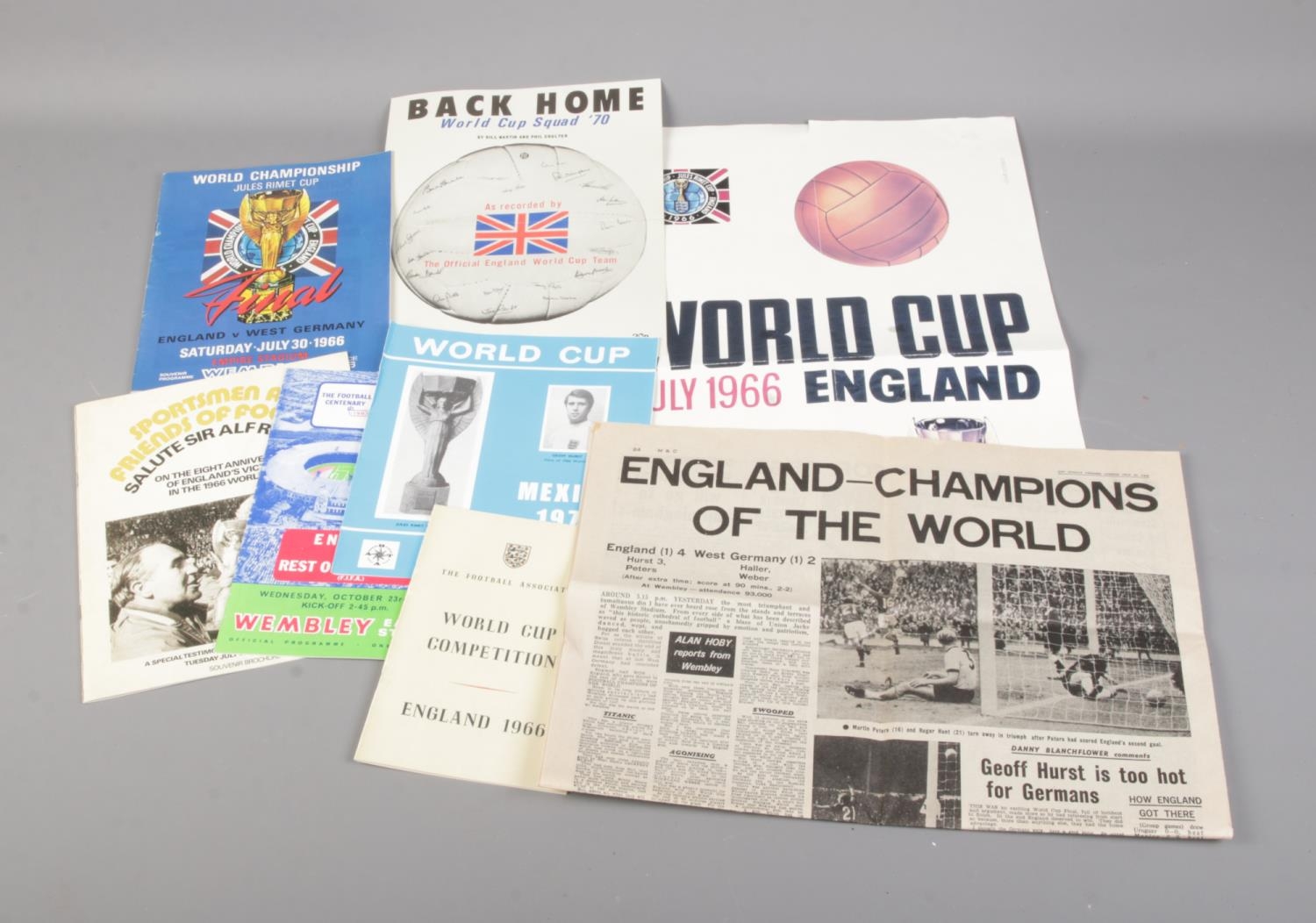 A collection of reproduction football ephemera including 1966 World Championship Final Souvenir