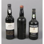 Three bottles of port including Osbourne Original Tawny, Dow's Trademark and one unlabeled