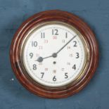 Early 20th century fusee circular wall clock with moulded mahogany case. 37cm diameter.