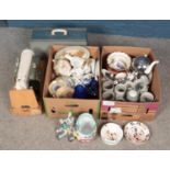 Two boxes of miscellaneous along with a cased Necchi Lelia 510 sewing machine. Includes Masons,