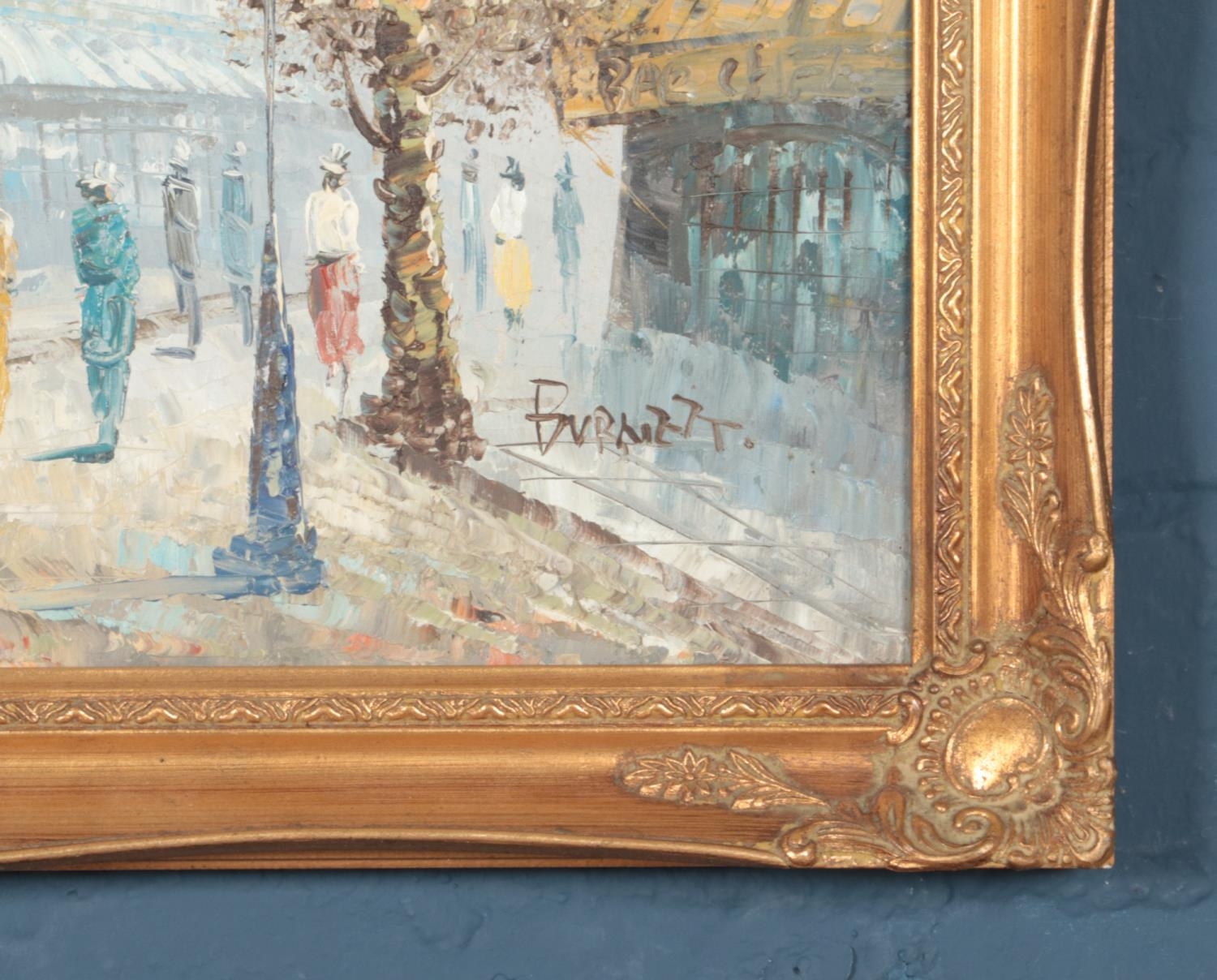 Caroline Burnett gilt framed oil on canvas depicting Parisian street scene. Approx. dimensions - Image 2 of 2