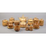 A collection of Alvingham studio pottery, to include tea pot, lidded sugar bowl, butter dish and