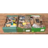 Three boxes of tv/radio spares and repairs, including valves, etc.