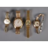 Four yellow metal ladies wristwatches including Lindex, Montine, Paul Jobin and Fattorini. Fattorini