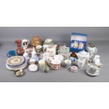 A box of mixed ceramics and other items including Wedgewood, Roy Kirkham and commemorative mugs