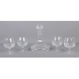 A Waterford crystal ships decanter, together with four Waterford crystal brandy glasses. Decanter