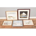 A collection of framed watercolours depicting seaside and country landscapes including A. Linley, D.