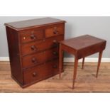 A Victorian mahogany chest of two over three drawers along with a mahogany pembroke table. Chest